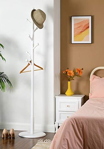 VASAGLE Stummschalter, mit 7 abgerundeten Haken – weißes Gummibaumholz und MDF