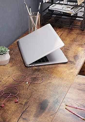 VASAGLE hjrnepult, med hengende arkivskap, 2 hyller - brun sponplate og sort stl (137x151)