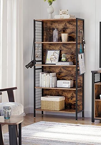 VASAGLE bokhylle, m. 4 S-kroker og 4 hyller - rustikk brun sponplate og sort stl