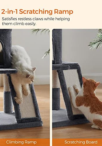 FEANDREA skrapestolpe, 3 niver, 1 plattform, 1 hule, 1 pom pom, 1 kurv - rykgr plysj