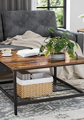 VASAGLE salongbord, m. 1 hylle, firkantet - rustikk brun sponplate og sort stl (80x80)