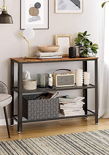 VASAGLE konsollbord, m. 2 mesh hyller - rustikk brun sponplate og sort stl (101,5x35)
