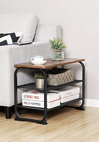 VASAGLE inngangsbenk, m. 2 mesh hyller for sko - rustikk brun sponplate og svart stl (66x30)