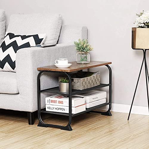 VASAGLE inngangsbenk, m. 2 mesh hyller for sko - rustikk brun sponplate og svart stl (66x30)