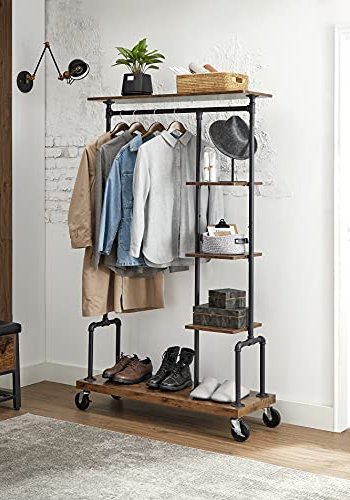 VASAGLE klesstativ, m. 5 hyller og hjul - brun MDF og sort stl
