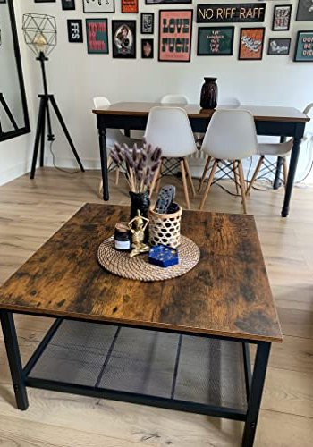 VASAGLE salongbord, m. 1 hylle, firkantet - rustikk brun sponplate og sort stl (80x80)