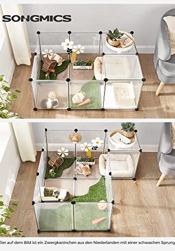 SONGMICS lekegrind for kjledyr, hamstere, kaniner, pinnsvin - klar plast