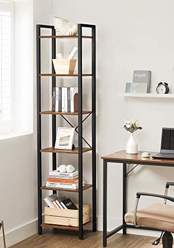 VASAGLE Bücherregal, m. 6 Regalböden – braune Spanplatte und schwarzer Stahl