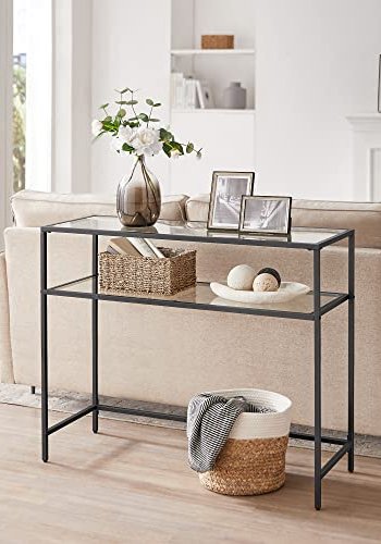 VASAGLE konsolbord, m. 1 hylde - hrdet glas og sort stl (100x35)