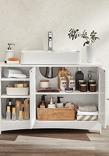 VASAGLE baderomsunderskap uten servant, m. 2 drer og 3 justerbare hyller - hvit MDF