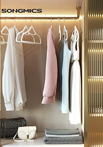 SONGMICS kleshenger, sklisikker, med knytestang og krok i rosa gull - hvitt flyelsstoff (sett med 50)