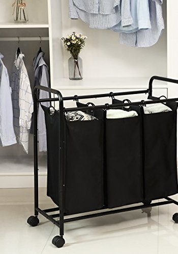 SONGMICS rullende skittentyskurv, m. 3 avtakbare vesker og hjul - svart polyesterstoff og svart jern