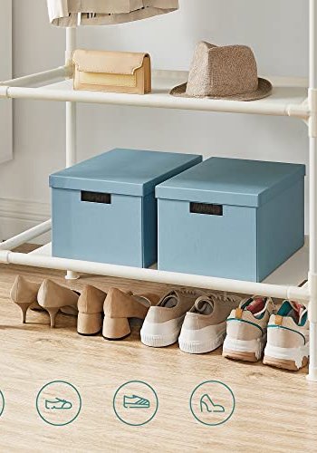 SONGMICS klesstativ, m. 2 henger og 2 hyller - hvitt stoff og jern