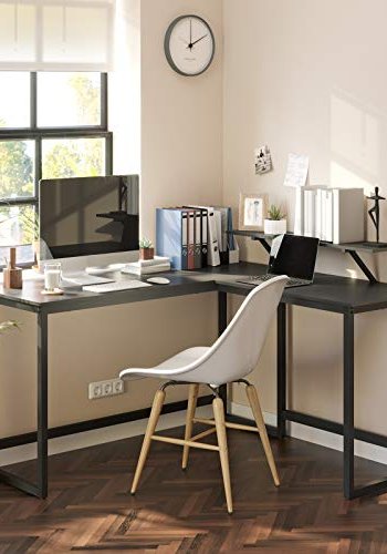 VASAGLE hjrnepult, med skjermstativ - svart sponplate og sort stl (140x130)