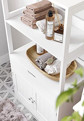 VASAGLE stort baderomsskap, m. 2 drer, 1 skuff og 2 pne hyller - hvit MDF