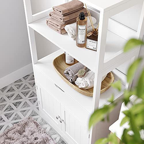 VASAGLE stort baderomsskap, m. 2 drer, 1 skuff og 2 pne hyller - hvit MDF