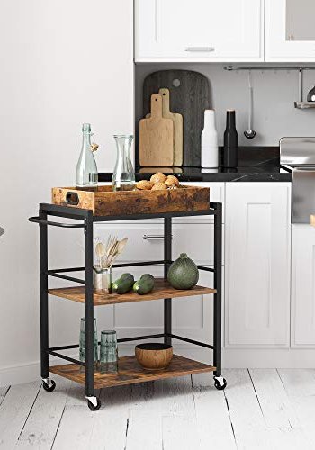 VASAGLE rullebord, m. aftagelig bakke og 2 hylder - brun spnplade og sort stl (65x40)