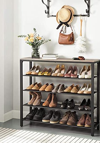 VASAGLE skohylle, m. 4 nettinghyller - greige sponplater og sort stl