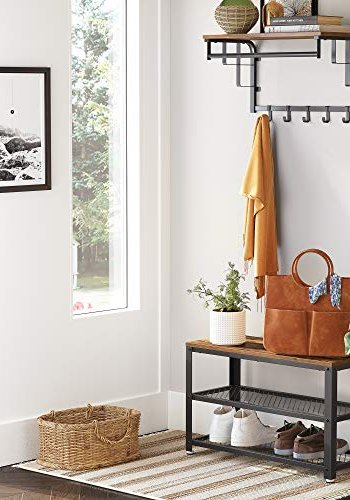 VASAGLE skohylle, m. 2 nettinghyller - brun sponplate og sort stl