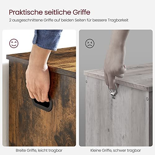 VASAGLE benk, med oppbevaringsplass og 2 sikkerhetshengsler - rustikk brun sponplate (100x40) 