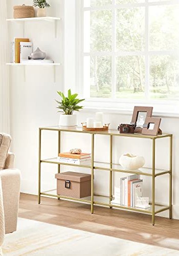 VASAGLE konsollbord, m. 2 hyller - herdet glass og gullstl (130x30)