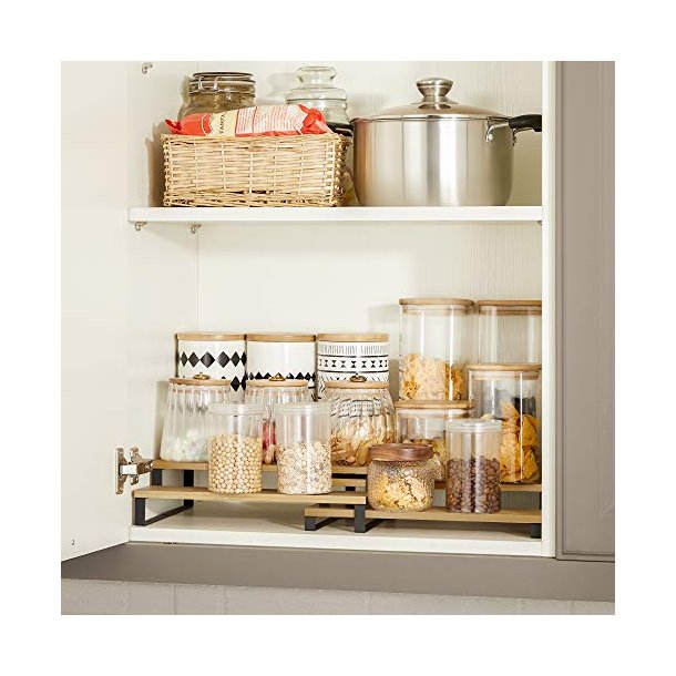 Krydderihylde, 3-lags udtrksbar, stabelbar - natur bambus og sort stl (st med 2)