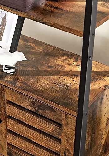 VASAGLE Schrank, mit 2 Lamellentüren und 3 Einlegeböden – rustikale braune Spanplatte und schwarzer Stahl