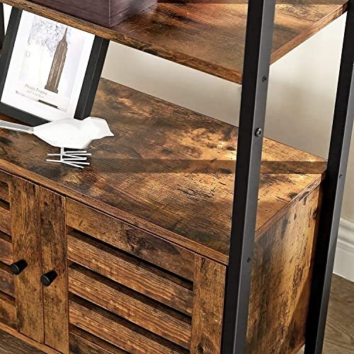 VASAGLE Schrank, mit 2 Lamellentüren und 3 Einlegeböden – rustikale braune Spanplatte und schwarzer Stahl