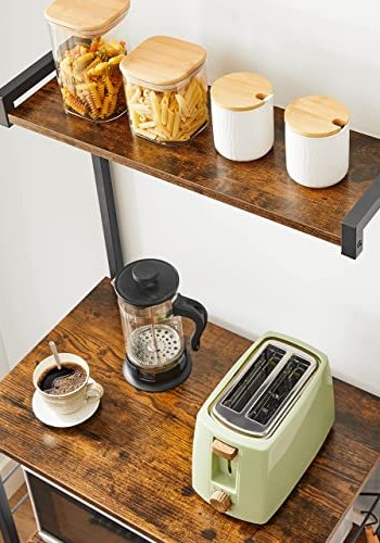 VASAGLE kjkkenhylle, m. 6 S-kroker og 4 hyller - rustikk brun sponplate og sort stl