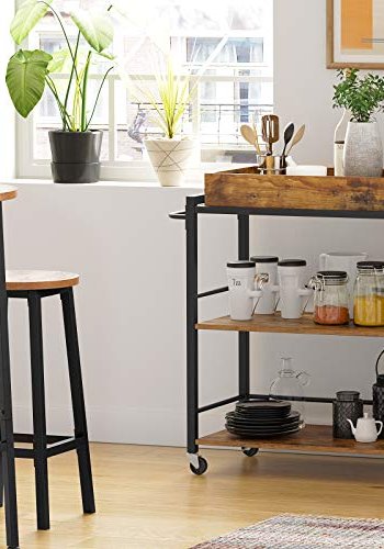 VASAGLE rullebord, m. aftagelig bakke og 2 hylder - brun spnplade og sort stl (65x40)