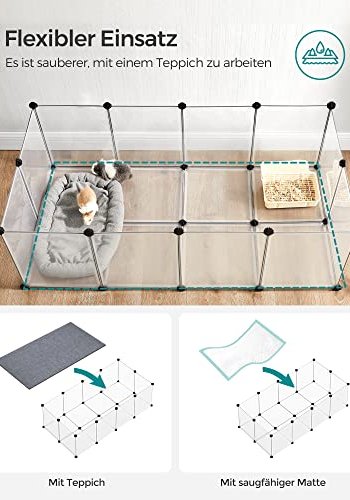 SONGMICS lekegrind for kjledyr, hamstere, kaniner, pinnsvin - klar plast