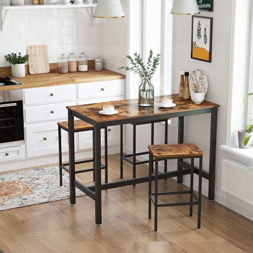 VASAGLE barstolar, set med 2 barstolar, frukostbarstolar med fotstöd, industriella i vardagsrummet, festlokal, rustik brun LBC, 65X40 x 30 x 65 cm