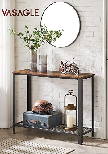 VASAGLE konsolbord, entrbord, stabilt soffbord, fr vardagsrum, sovrum, enkel montering, rustik brun och svart LNT80X