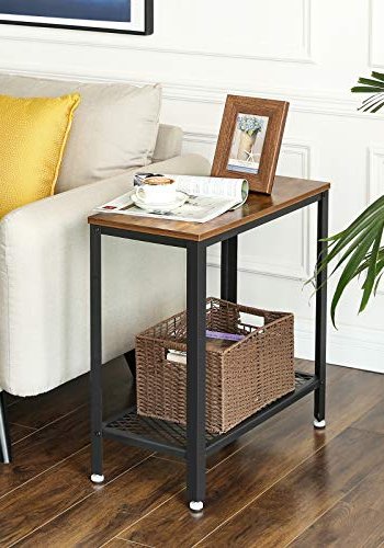 VASAGLE Beistelltisch, mit 1 Gitterablage, rechteckig – rustikale braune Spanplatte und schwarzer Stahl (60 x 30)