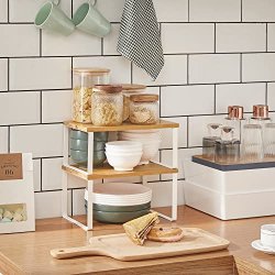 Krydderihylde, stabelbar - natur bambus og hvid metal (st med 2)