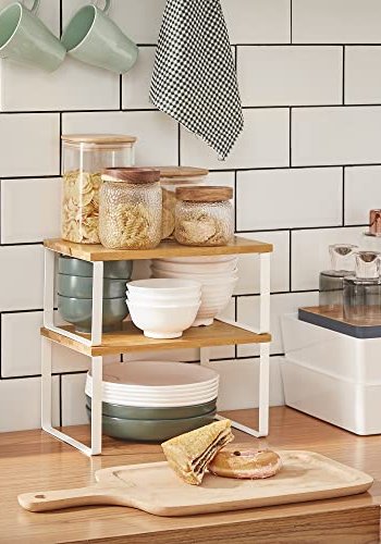 SONGMICS krydderhylle, stablebar - naturlig bambus og hvitt metall (sett med 2)