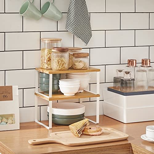 SONGMICS krydderhylle, stablebar - naturlig bambus og hvitt metall (sett med 2)