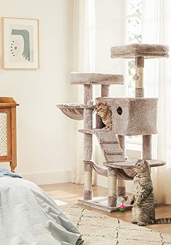 FEANDREA skrapestolpe, 6 niver, 2 plattformer, 1 hule, 2 Pom Poms, 1 hengekye, 1 stol - lysebrun plysj