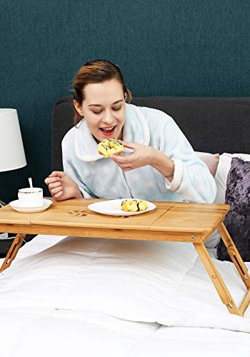 SONGMICS brbar PC-skrivebord, sammenleggbart, venstre- og hyrehendt, 5 tiltvinkler, lufthull - bambus