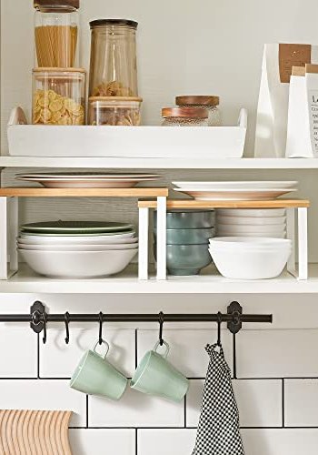 SONGMICS krydderhylle, stablebar - naturlig bambus og hvitt metall (sett med 2)