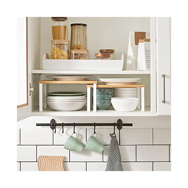 Krydderihylde, stabelbar - natur bambus og hvid metal (st med 2)