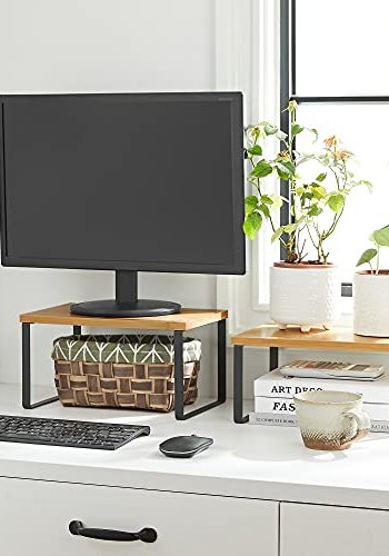 SONGMICS krydderhylle, stablebar - naturlig bambus og svart metall (sett med 2)