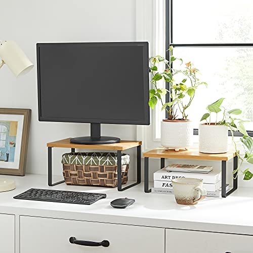 SONGMICS krydderhylle, stablebar - naturlig bambus og svart metall (sett med 2)