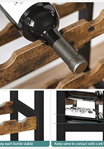 SONGMICS vinreol, til 24 vinflasker, m. glasholdere og 2 hylder - brun bambus og sort stl