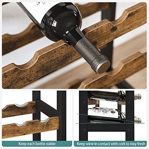 SONGMICS vinreol, til 24 vinflasker, m. glasholdere og 2 hylder - brun bambus og sort stl