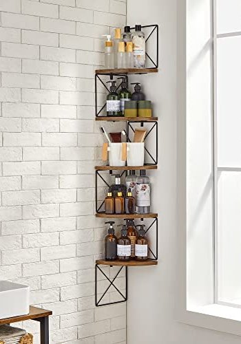 VASAGLE hjrne vegghylle, m. 5 hyller - rustikk brun sponplate og sort stl