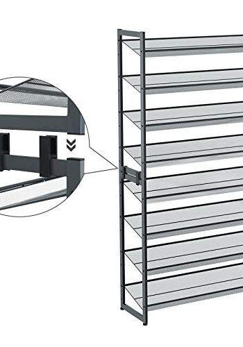 SONGMICS 8-lags skostativ, sett med 2 stablebare 4-lags skohyller, skohylle i stlnett, justerbare flate eller vinklede hyller, Cool Grey LMR08GB