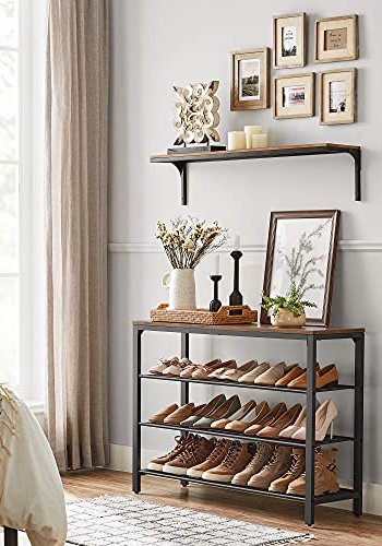 VASAGLE Schuhregal, mit 3 Gitterböden – braune Spanplatte und schwarzer Stahl