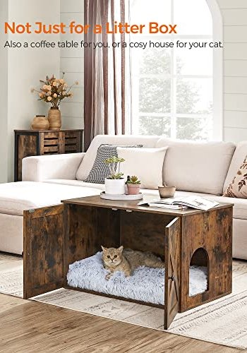 FEANDREA skap for sppelkasse, m. 2 drer og 2 rom - rustikk brun sponplate