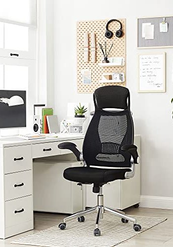 SONGMICS kontorstol, med justerbar hyde, vippefunksjon, armlener og hjul - sort polyester mesh